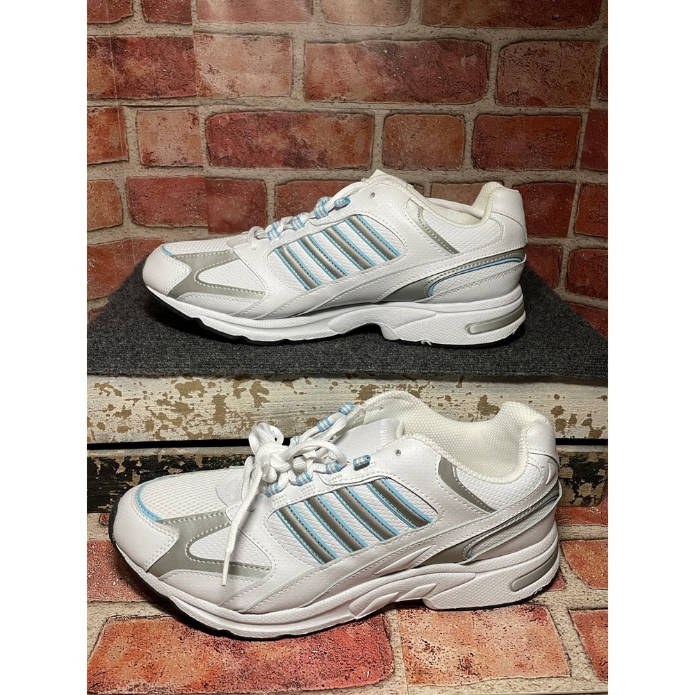 Cross Trekkers Mens White Silver Blue Athletic Walking Shoes Sneakers 11W 58328